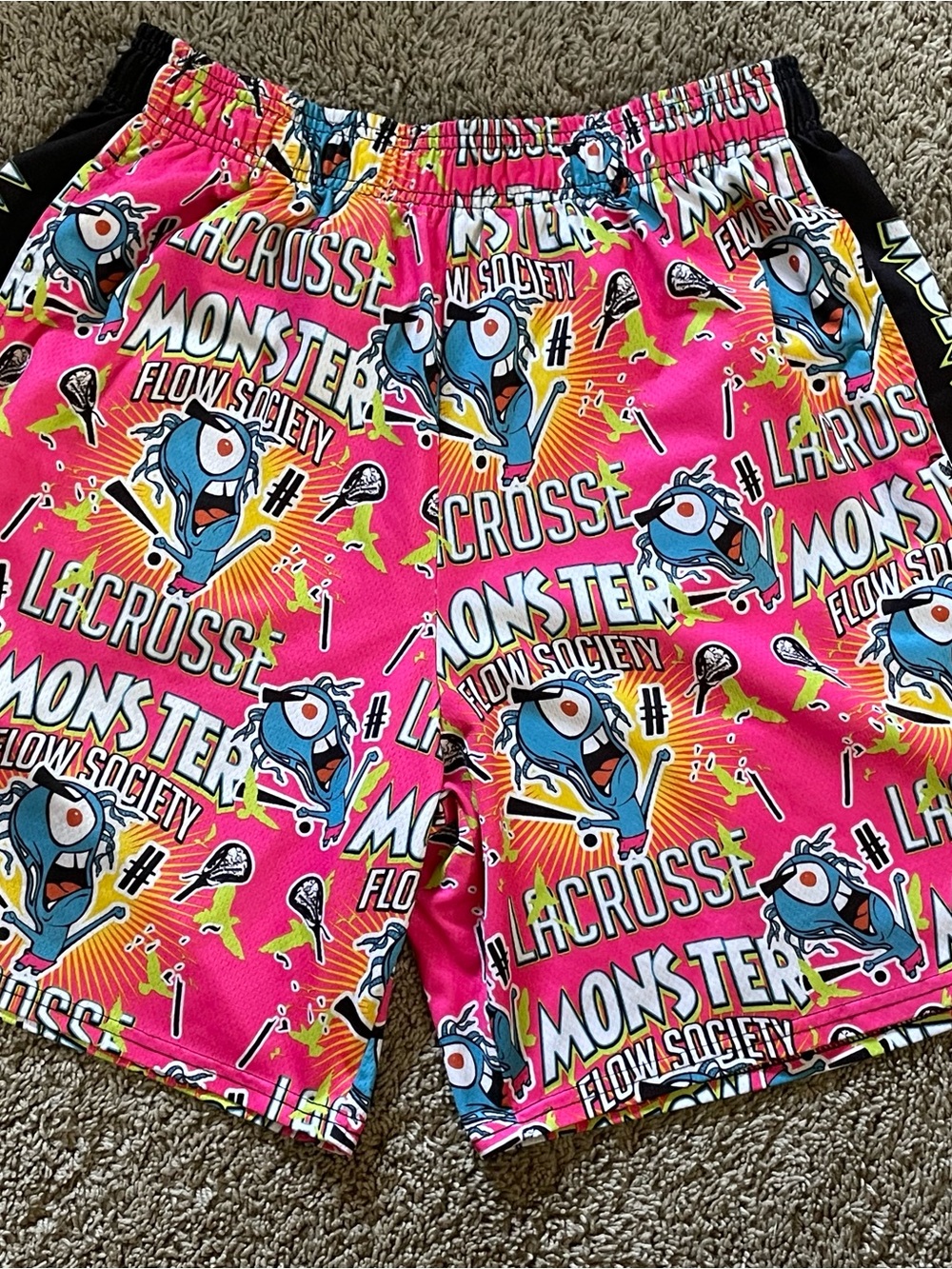Flow Society Lax Monster Lacross Shorts Pink Graphic Athletic Sz XL
